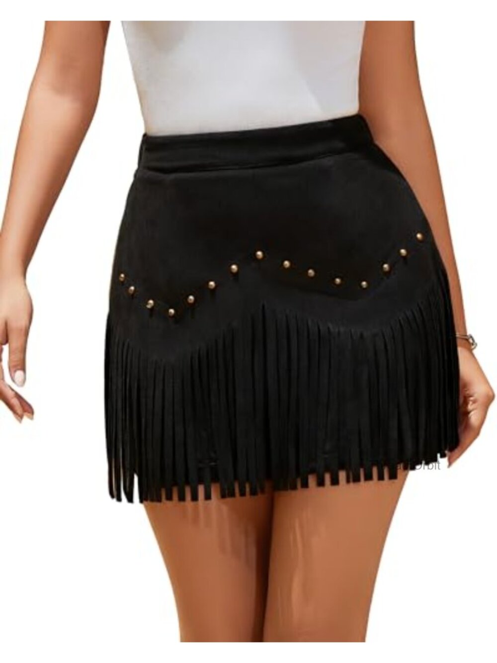 Faux Suede Fringe Mini Skirt High Waist Western Cowgirl Skirt with Zipper